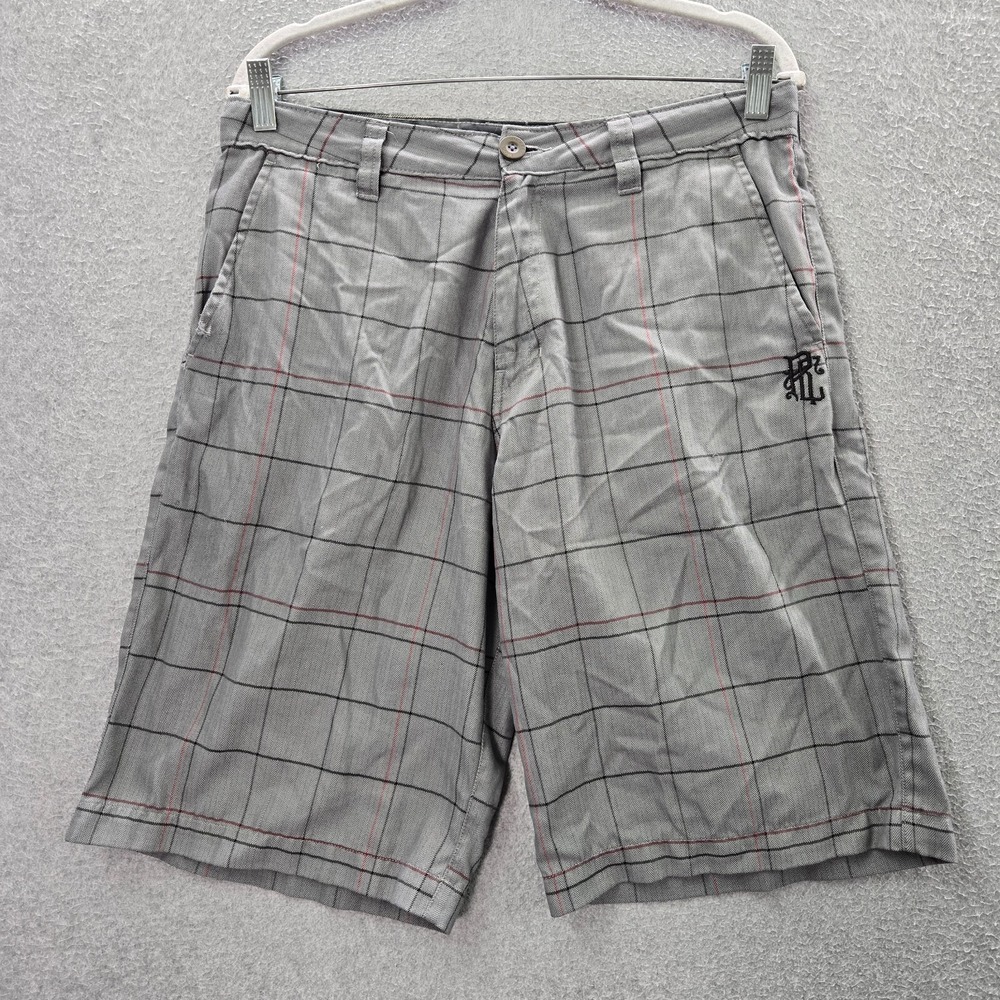 Rip Curl Men Shorts 32 Gray Check Bermuda Logo Embroidered Skater Y2K READ
